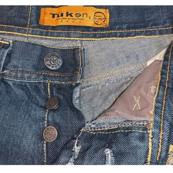 Tuken jeans 30" x 34" Button Fly Distressed Blue Jeans Made in Albanian - Rare - Picture 4 of 8